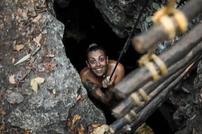 Rappelling down into a cave cenote, the Maya underworld