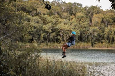 Zip line ride over the jungle canopy