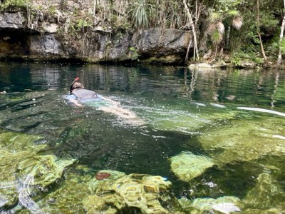 Private cenote visit after the ruins, jungle all around