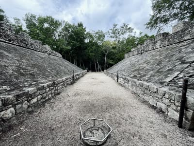 The stone ball court at Coba, looking toward the jungle