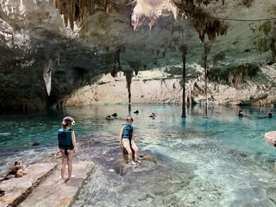 Light falling through the opening of an underground cenote